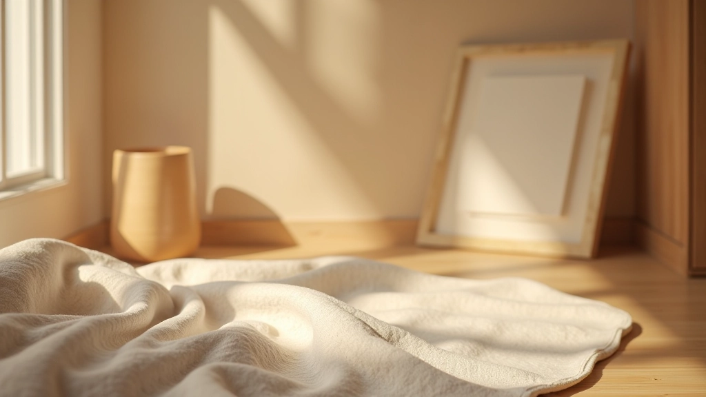 Detalhe de interior português com texturas naturais, madeira e luz natural suave